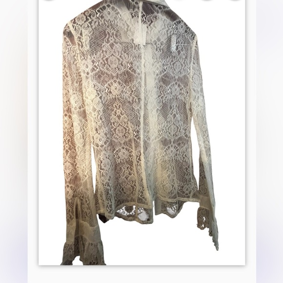 Vintage Sans Souci White Sheer Lace Blouse Sz L /G Classics BOHO Long sleeve - Picture 4 of 7